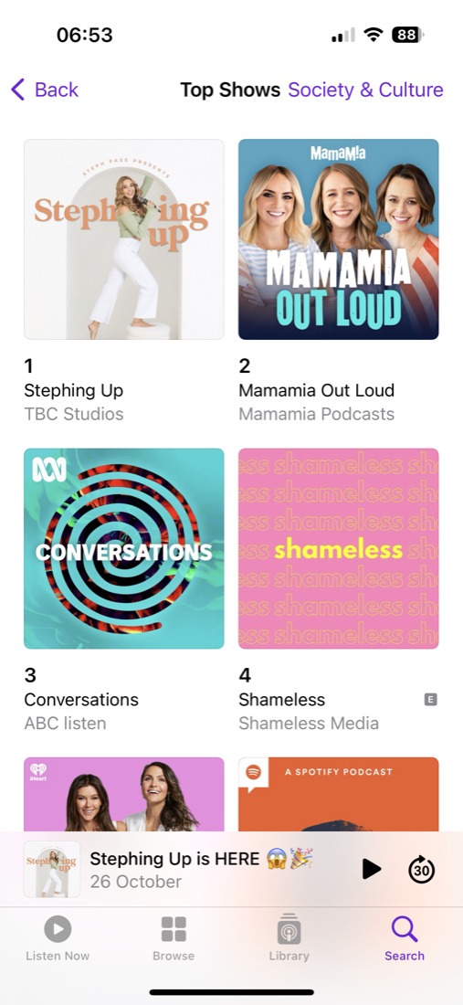 Stephing Up at #1 in Society & Culture on Apple Podcasts
