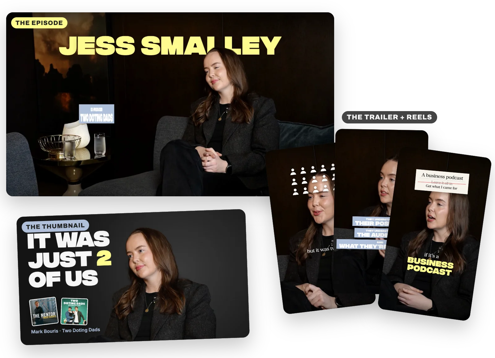 One recording in: the finished episode, its thumbnail, the trailer and a week of reels